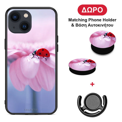 Ladybug Flower - iPhone 13 Mini θήκη + Δώρο Phone Holder & Βάση Αυτοκινήτου