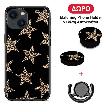 Leopard Stars on Black - iPhone 13 Mini θήκη + Δώρο Phone Holder & Βάση Αυτοκινήτου