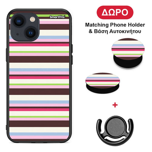 Multicolour Horizontal Stripes - iPhone 13 Mini θήκη + Δώρο Phone Holder & Βάση Αυτοκινήτου