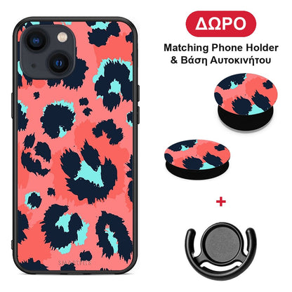 Animal Pink Leopard - iPhone 13 Mini θήκη + Δώρο Phone Holder & Βάση Αυτοκινήτου