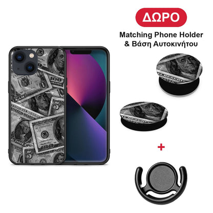 Money Dollars - iPhone 13 θήκη + Δώρο Phone Holder & Βάση Αυτοκινήτου