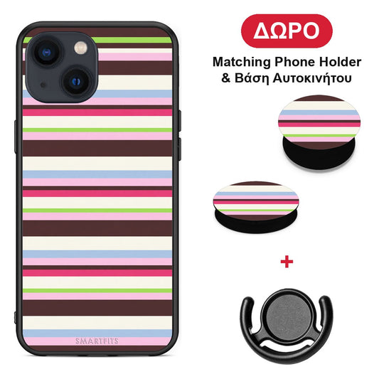 Multicolour Horizontal Stripes - iPhone 13 θήκη + Δώρο Phone Holder & Βάση Αυτοκινήτου