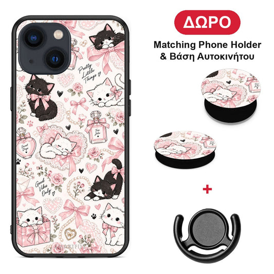 Pink Bows and Kittens Collage - iPhone 13 θήκη + Δώρο Phone Holder & Βάση Αυτοκινήτου