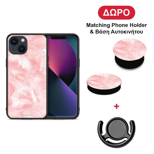 Boho Pink Feather - iPhone 13 θήκη + Δώρο Phone Holder & Βάση Αυτοκινήτου