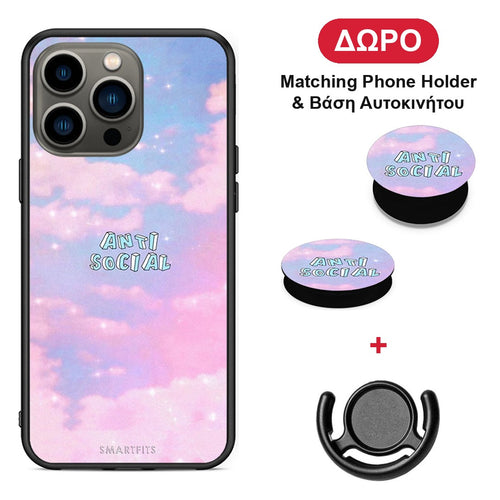 Anti Social - iPhone 13 Pro θήκη + Δώρο Phone Holder & Βάση Αυτοκινήτου