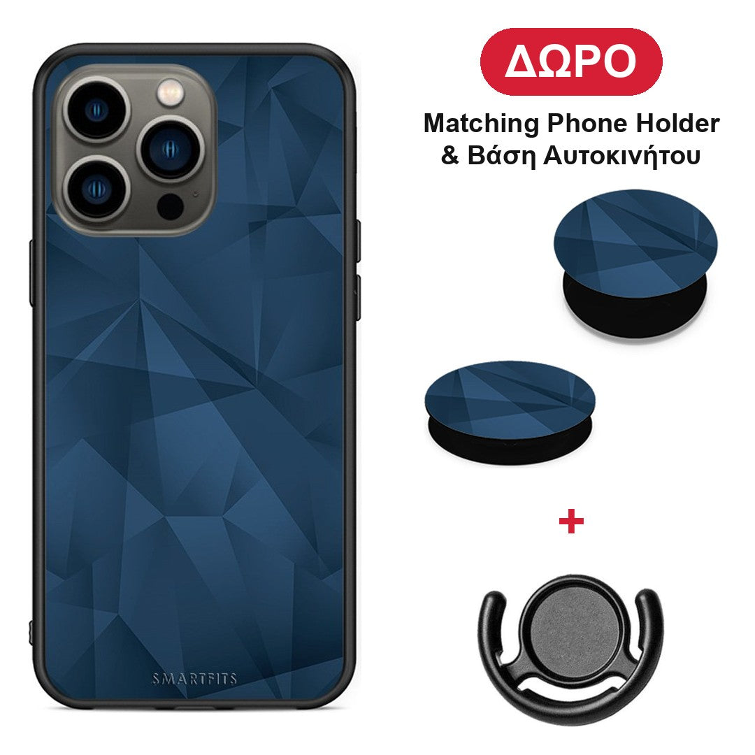 Geometric Blue Abstract - iPhone 13 Pro θήκη + Δώρο Phone Holder & Βάση Αυτοκινήτου
