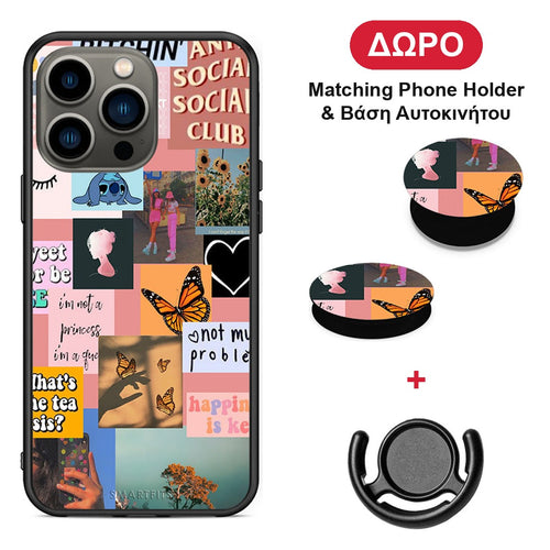 Collage Bitchin - iPhone 13 Pro θήκη + Δώρο Phone Holder & Βάση Αυτοκινήτου