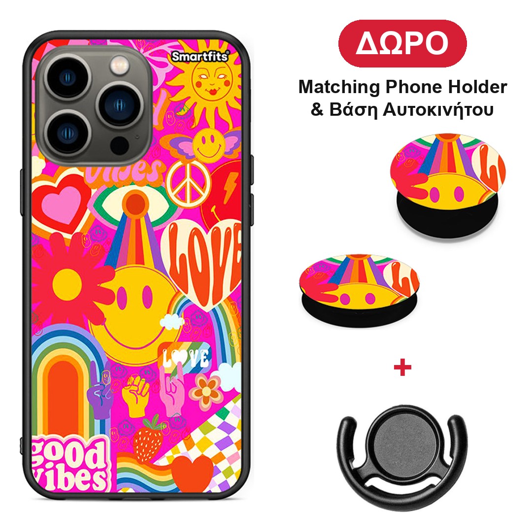 Hippie Love - iPhone 13 Pro θήκη + Δώρο Phone Holder & Βάση Αυτοκινήτου