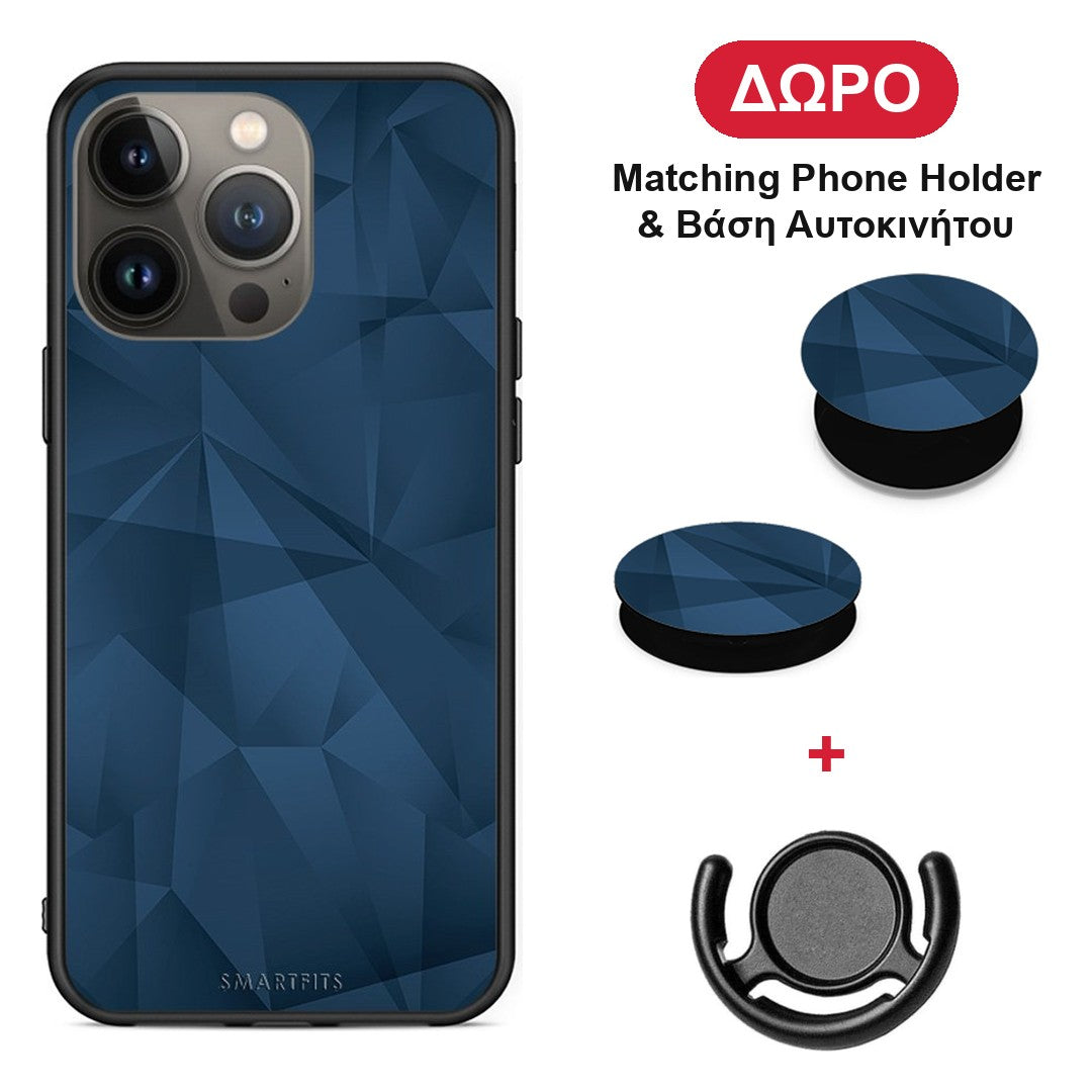 Geometric Blue Abstract - iPhone 13 Pro Max θήκη + Δώρο Phone Holder & Βάση Αυτοκινήτου