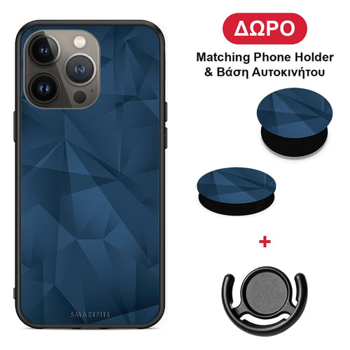 Geometric Blue Abstract - iPhone 13 Pro Max θήκη + Δώρο Phone Holder & Βάση Αυτοκινήτου
