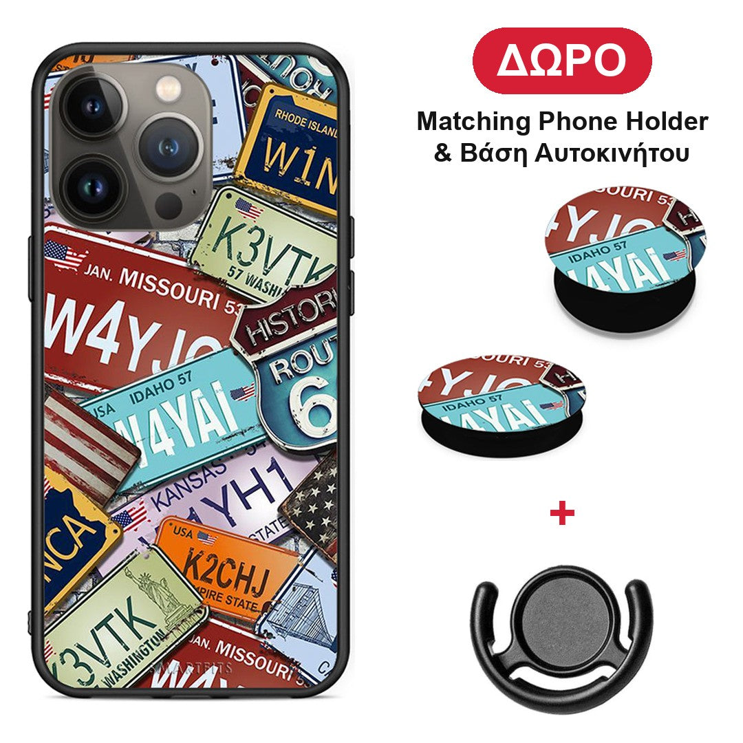 Car Plates - iPhone 13 Pro Max θήκη + Δώρο Phone Holder & Βάση Αυτοκινήτου