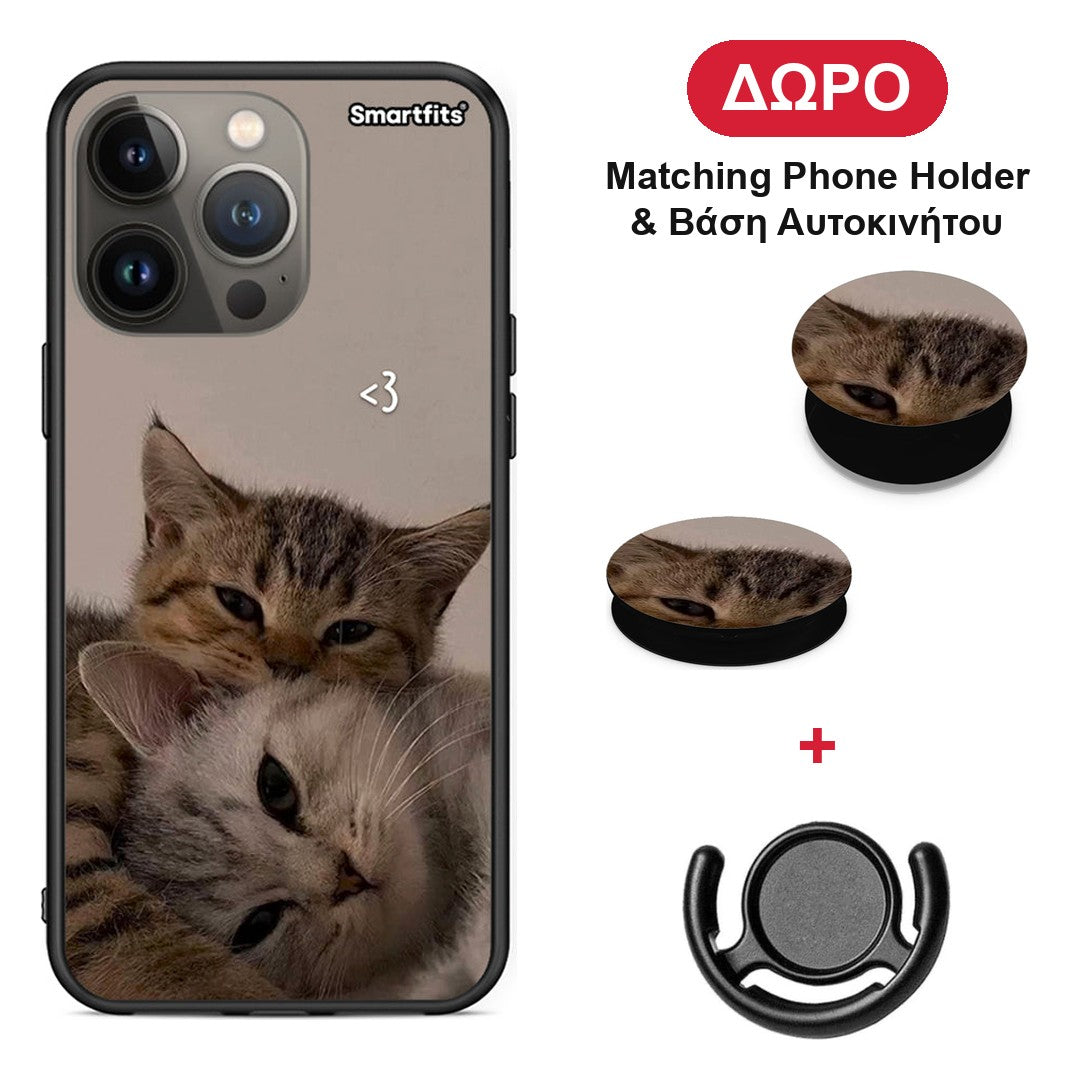 Cats In Love - iPhone 13 Pro Max θήκη + Δώρο Phone Holder & Βάση Αυτοκινήτου