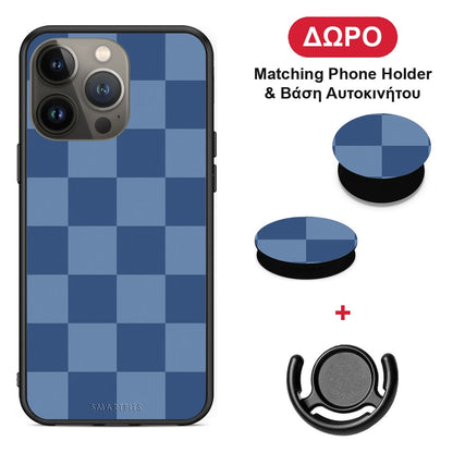 Denim Blue Checkerboard - iPhone 13 Pro Max θήκη + Δώρο Phone Holder & Βάση Αυτοκινήτου