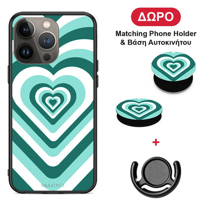 Green Hearts - iPhone 13 Pro Max θήκη + Δώρο Phone Holder & Βάση Αυτοκινήτου