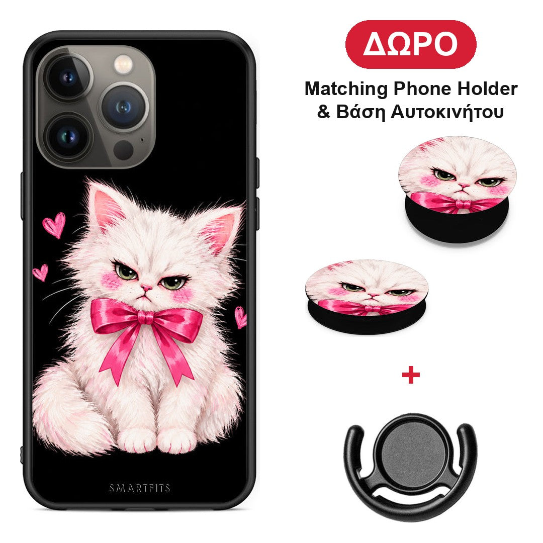 Grumpy Party Kitten on Black - iPhone 13 Pro Max θήκη + Δώρο Phone Holder & Βάση Αυτοκινήτου