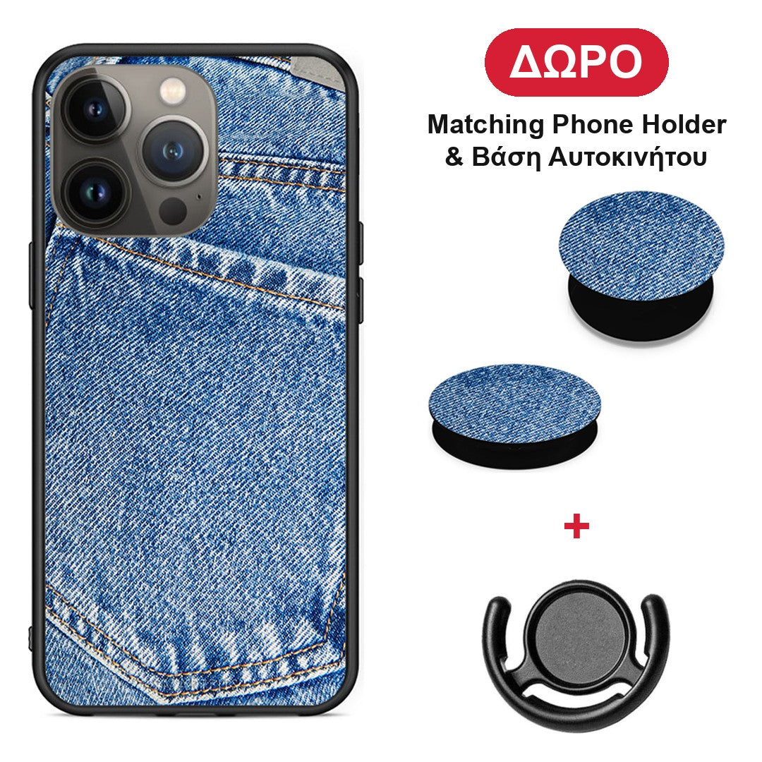 Jeans Pocket - iPhone 13 Pro Max θήκη + Δώρο Phone Holder & Βάση Αυτοκινήτου