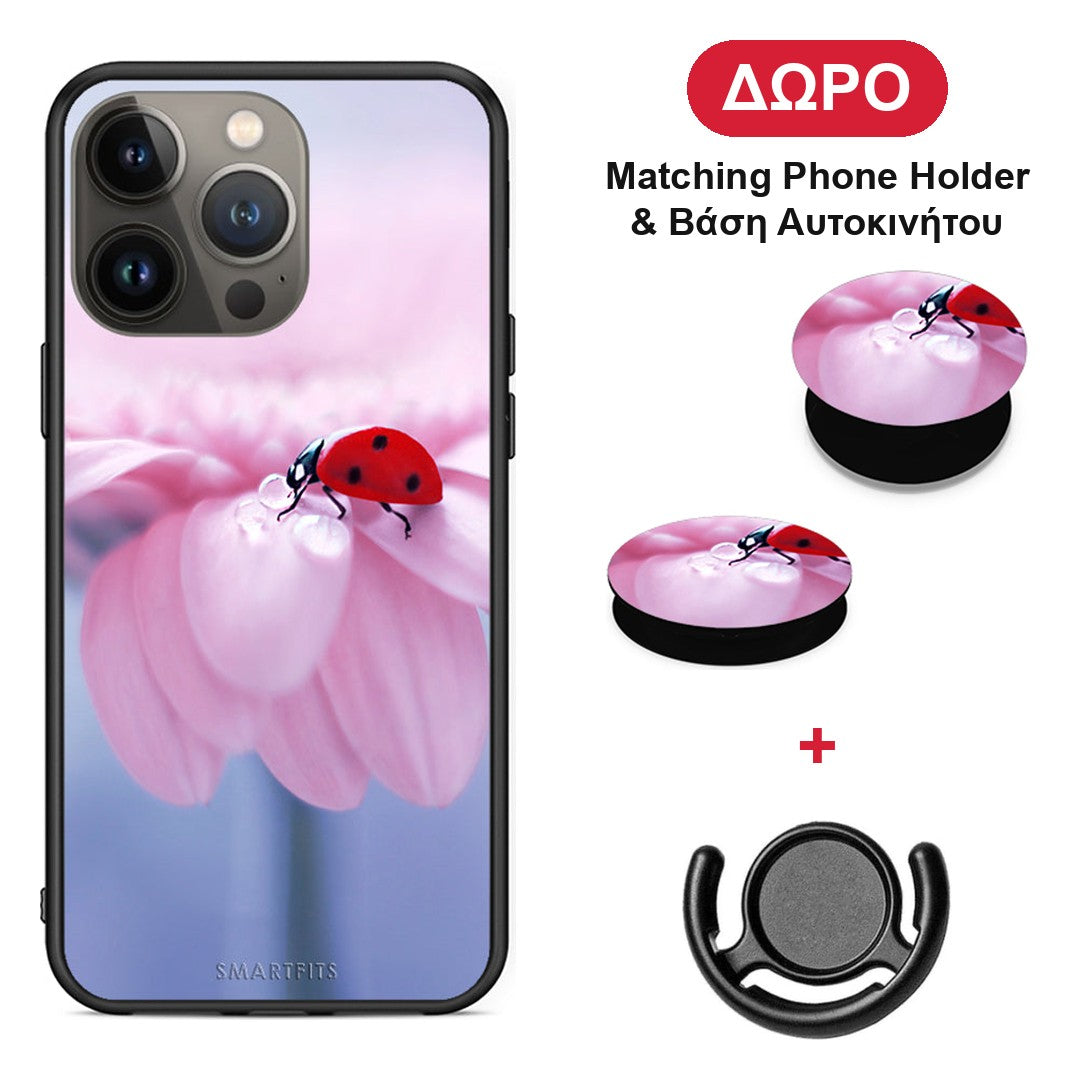 Ladybug Flower - iPhone 13 Pro Max θήκη + Δώρο Phone Holder & Βάση Αυτοκινήτου