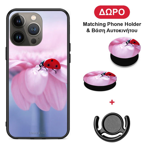 Ladybug Flower - iPhone 13 Pro Max θήκη + Δώρο Phone Holder & Βάση Αυτοκινήτου