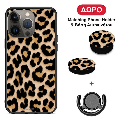 Leopard Print Tan Small - iPhone 13 Pro Max θήκη + Δώρο Phone Holder & Βάση Αυτοκινήτου