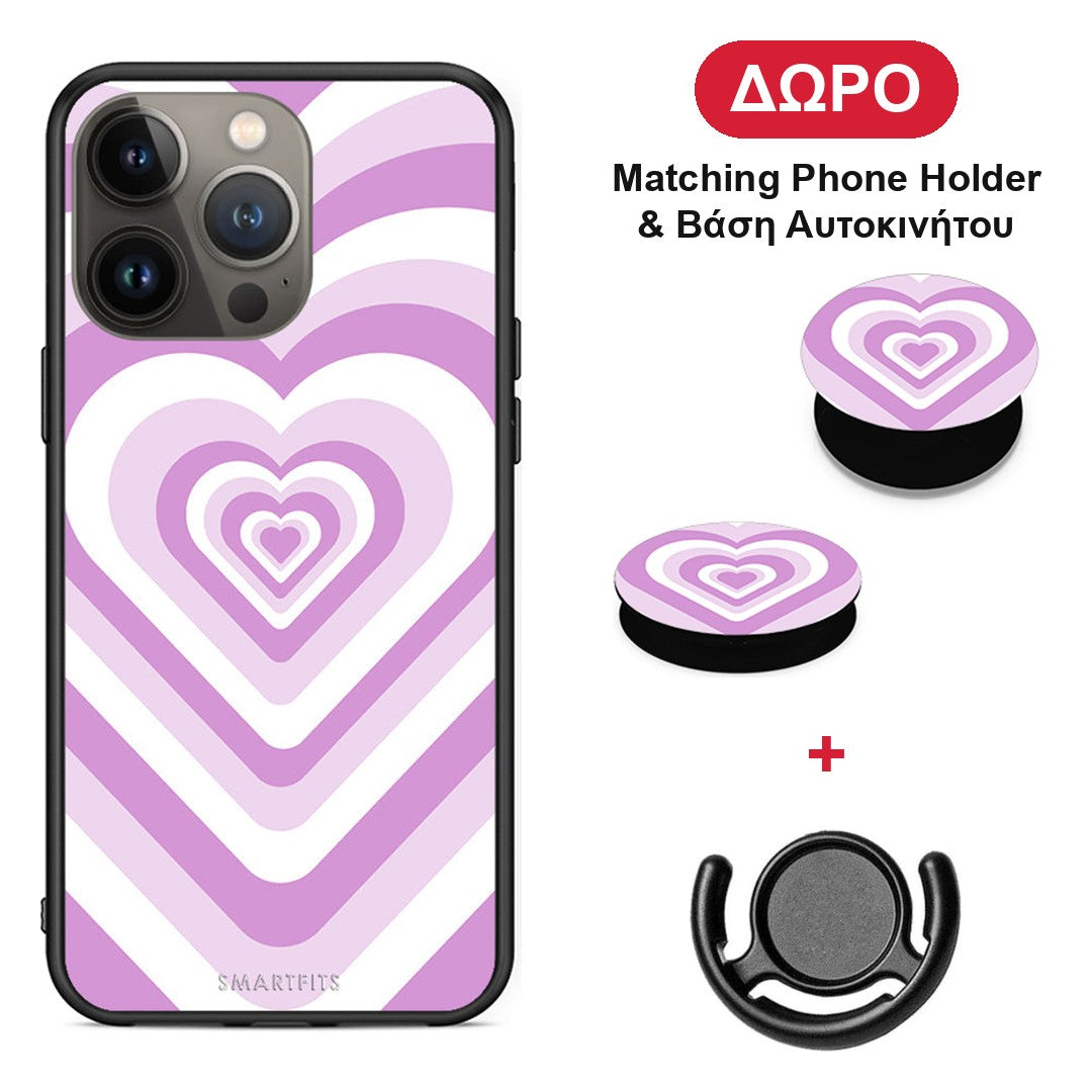 Lilac Hearts - iPhone 13 Pro Max θήκη + Δώρο Phone Holder & Βάση Αυτοκινήτου