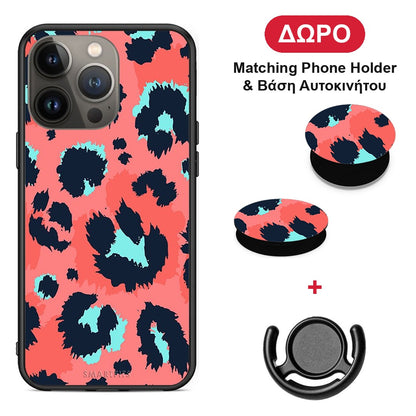 Animal Pink Leopard - iPhone 13 Pro Max θήκη + Δώρο Phone Holder & Βάση Αυτοκινήτου