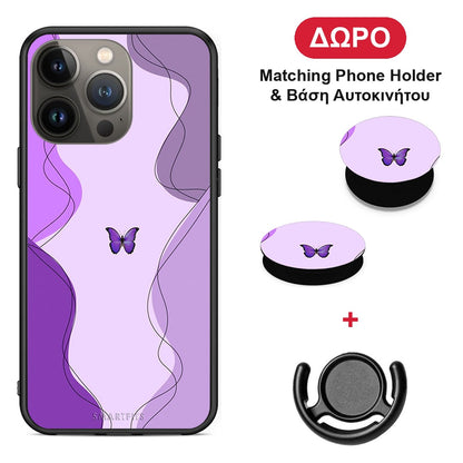 Purple Mariposa - iPhone 13 Pro Max θήκη + Δώρο Phone Holder & Βάση Αυτοκινήτου