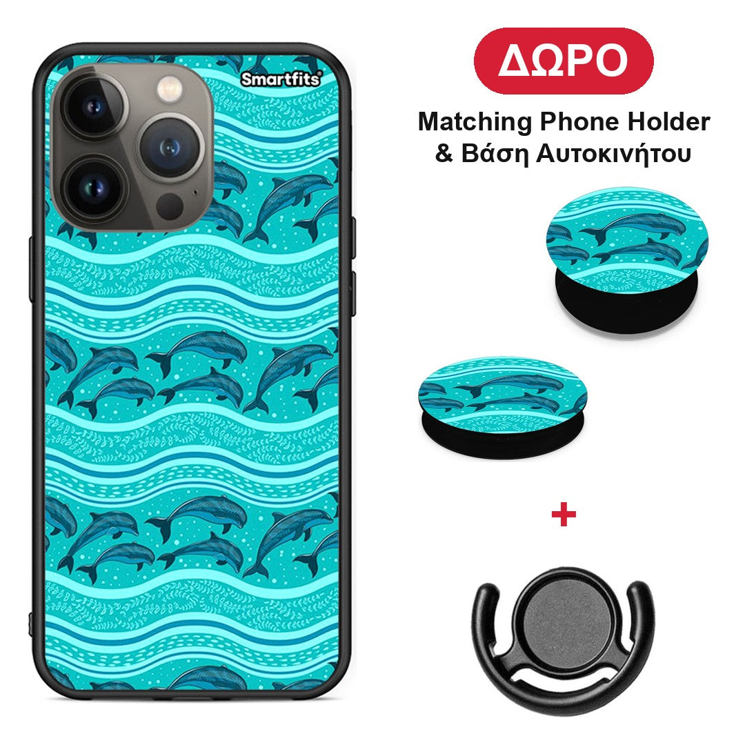 Swimming Dolphins - iPhone 13 Pro Max θήκη + Δώρο Phone Holder & Βάση Αυτοκινήτου