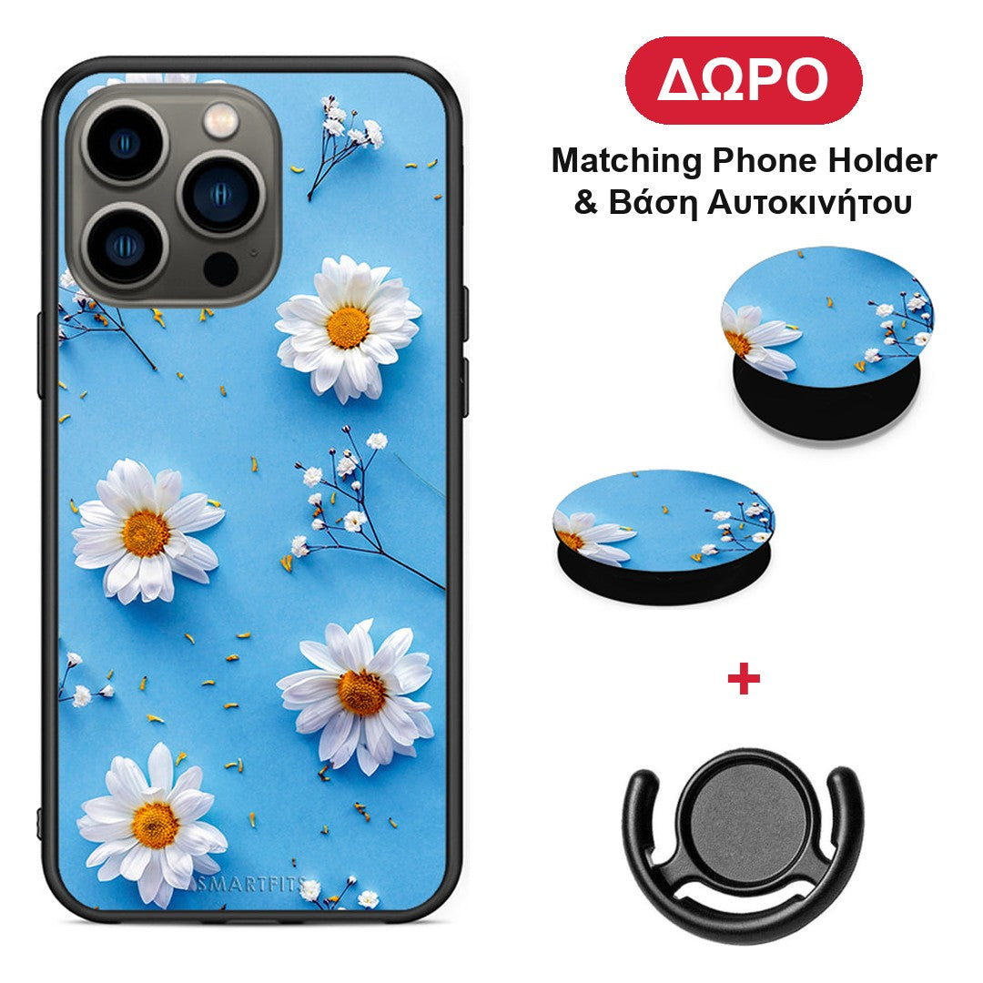 Real Daisies - iPhone 13 Pro θήκη + Δώρο Phone Holder & Βάση Αυτοκινήτου