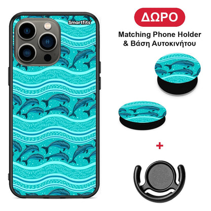 Swimming Dolphins - iPhone 13 Pro θήκη + Δώρο Phone Holder & Βάση Αυτοκινήτου