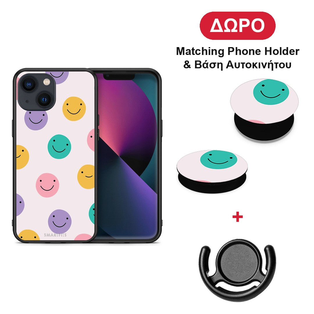 Smiley Faces - iPhone 13 θήκη + Δώρο Phone Holder & Βάση Αυτοκινήτου