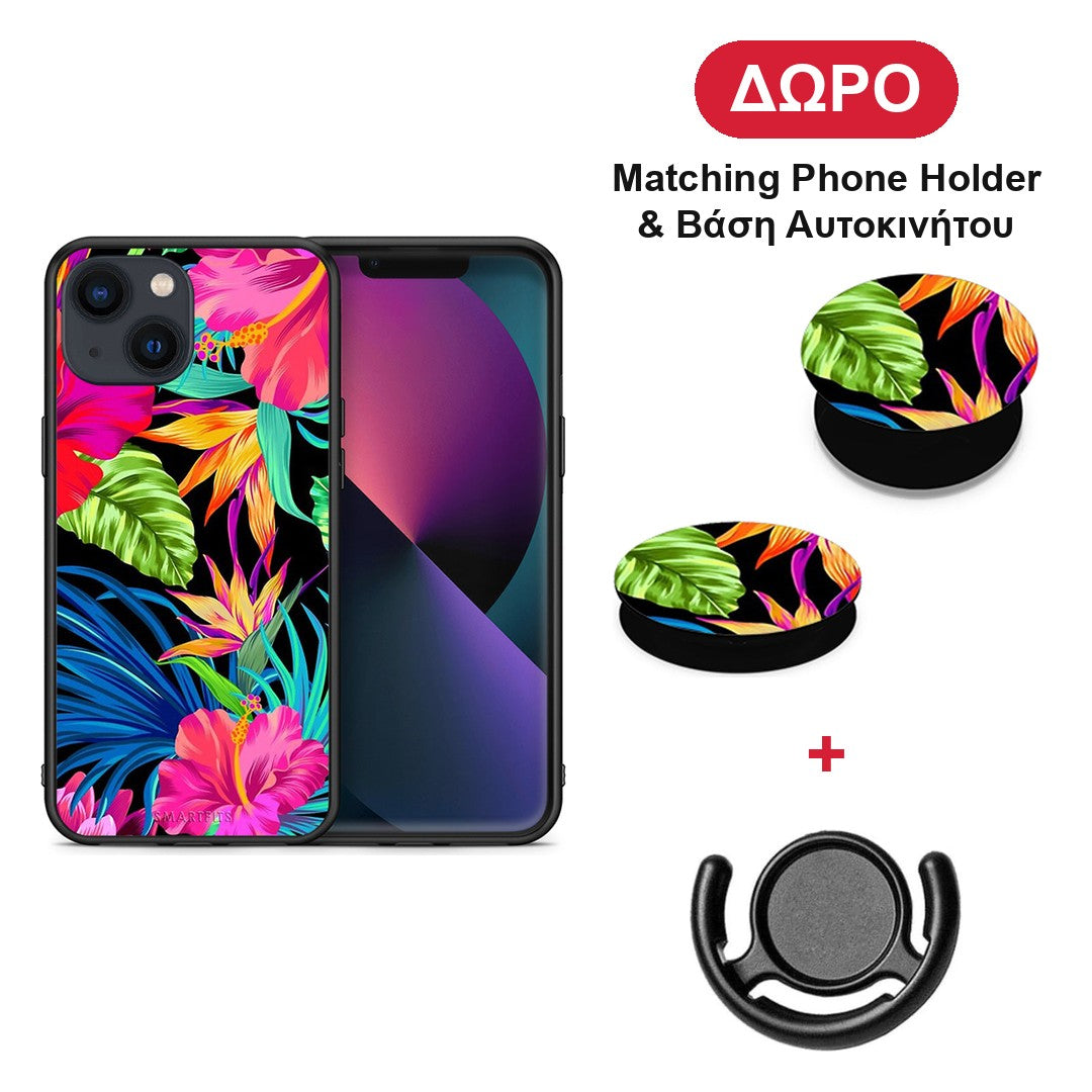 Tropical Flowers - iPhone 13 θήκη + Δώρο Phone Holder & Βάση Αυτοκινήτου