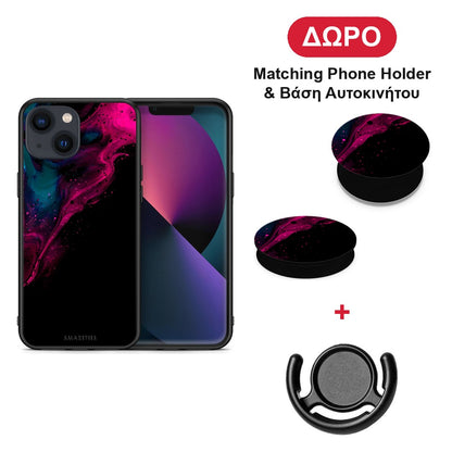 Watercolor Pink Black - iPhone 13 θήκη + Δώρο Phone Holder & Βάση Αυτοκινήτου