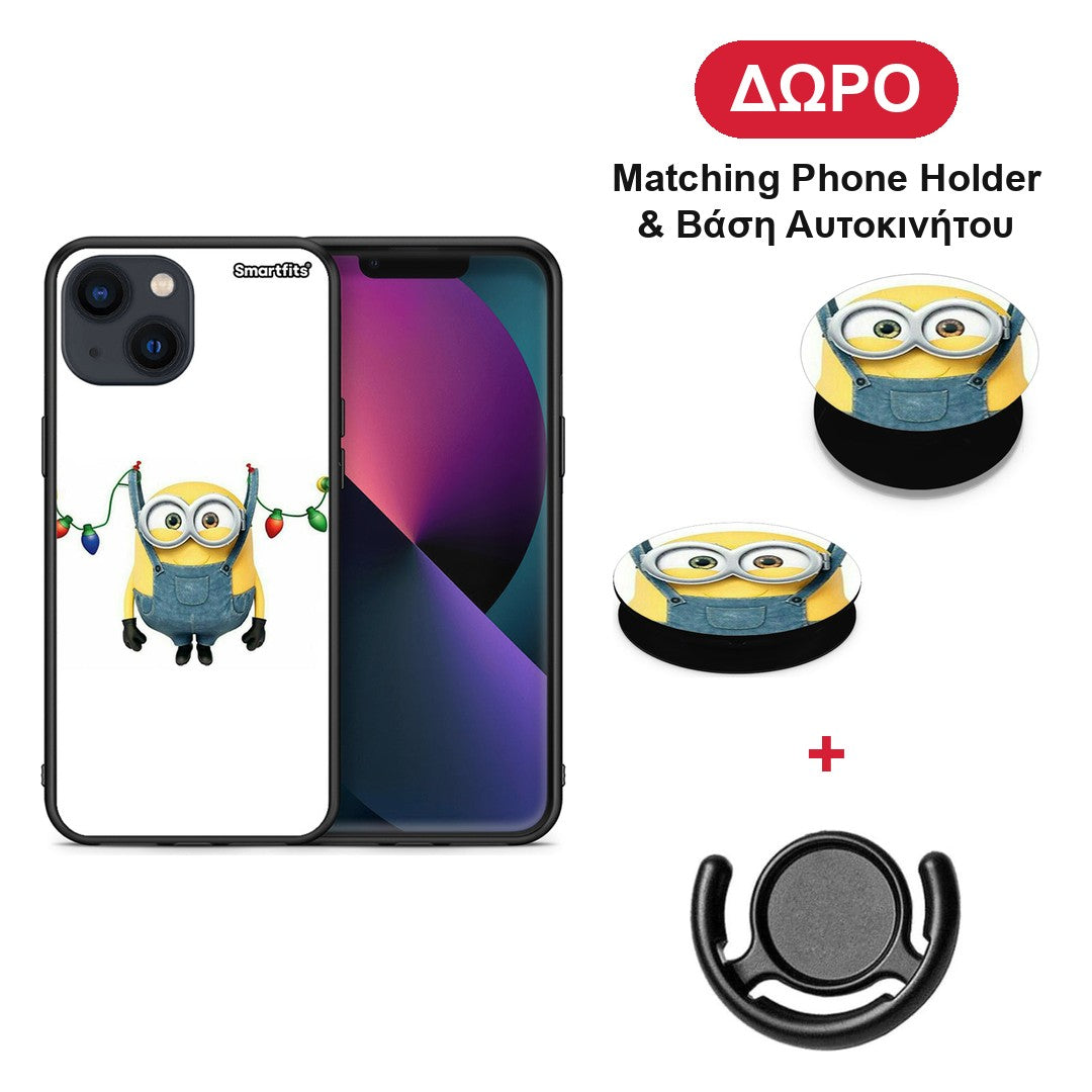 Xmas Minion Lights - iPhone 13 θήκη + Δώρο Phone Holder & Βάση Αυτοκινήτου