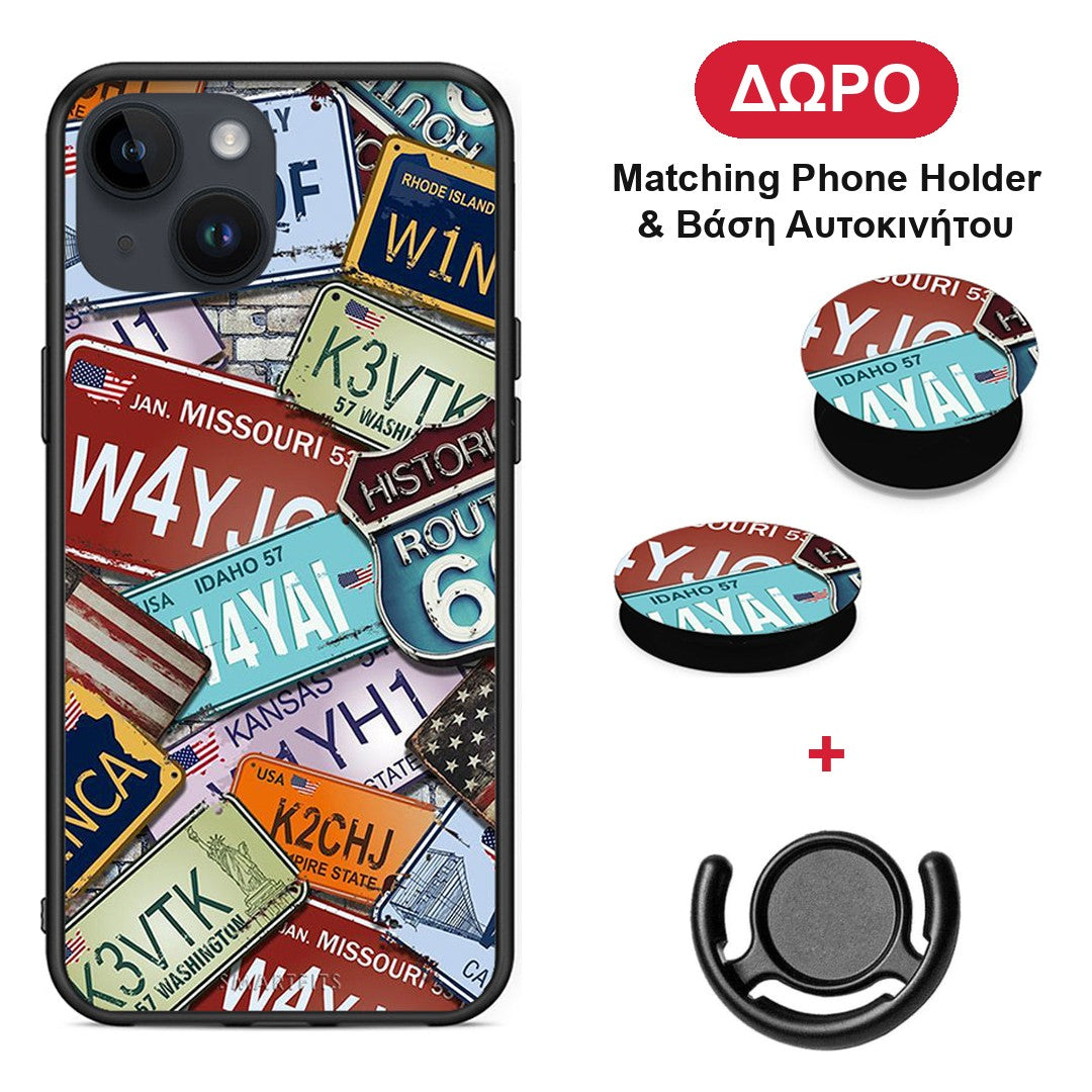 Car Plates - iPhone 14 θήκη + Δώρο Phone Holder & Βάση Αυτοκινήτου