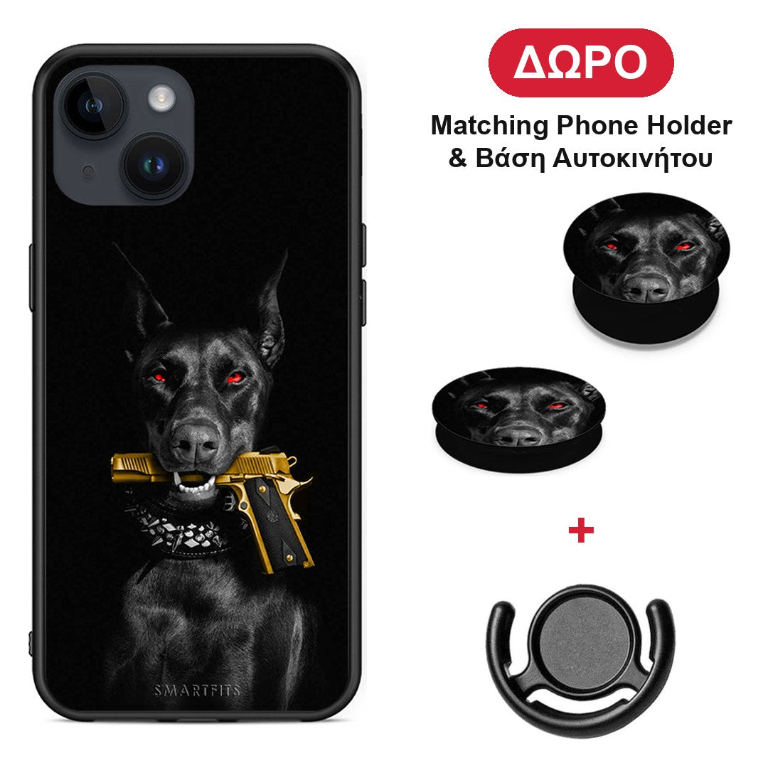 Golden Gun - iPhone 14 θήκη + Δώρο Phone Holder & Βάση Αυτοκινήτου