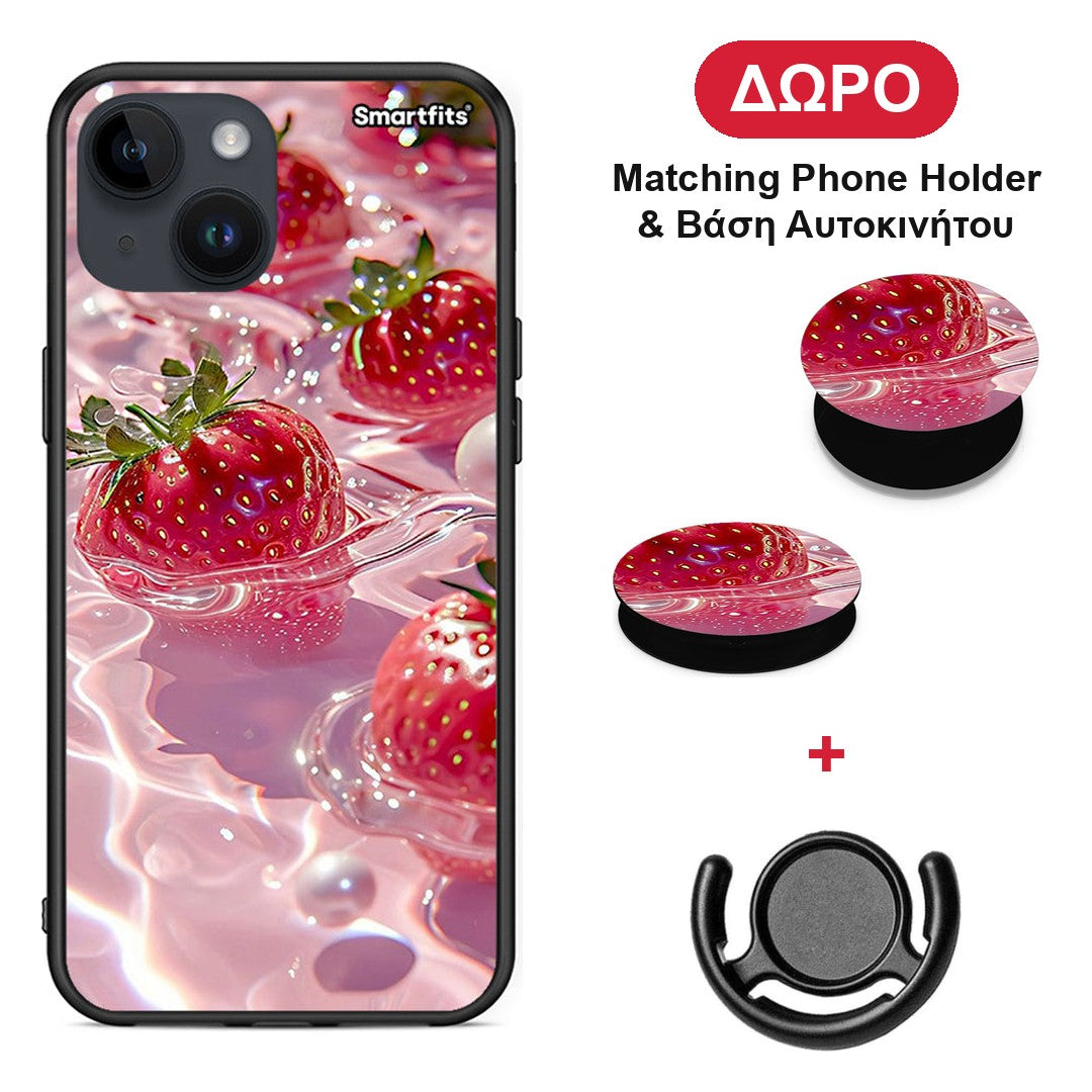 Juicy Strawberries - iPhone 14 θήκη + Δώρο Phone Holder & Βάση Αυτοκινήτου