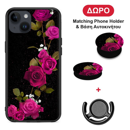 Flower Red Roses - iPhone 14 Plus θήκη + Δώρο Phone Holder & Βάση Αυτοκινήτου