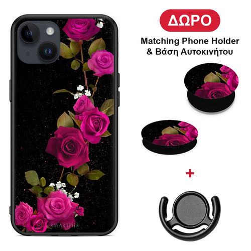 Flower Red Roses - iPhone 14 Plus θήκη + Δώρο Phone Holder & Βάση Αυτοκινήτου