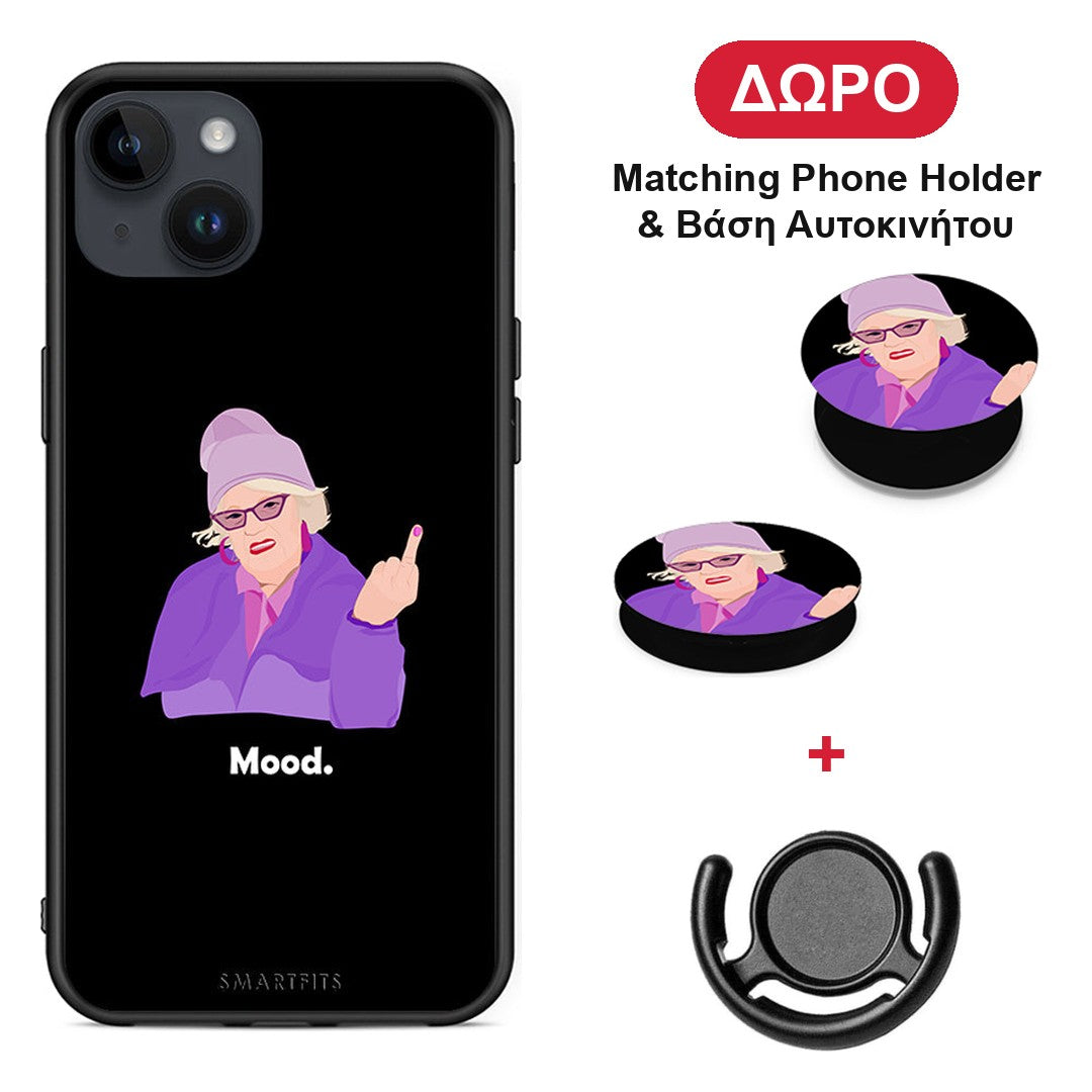 Grandma Mood Black - iPhone 14 Plus θήκη + Δώρο Phone Holder & Βάση Αυτοκινήτου
