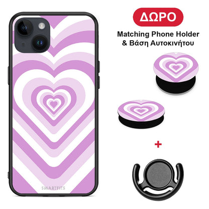 Lilac Hearts - iPhone 14 Plus θήκη + Δώρο Phone Holder & Βάση Αυτοκινήτου
