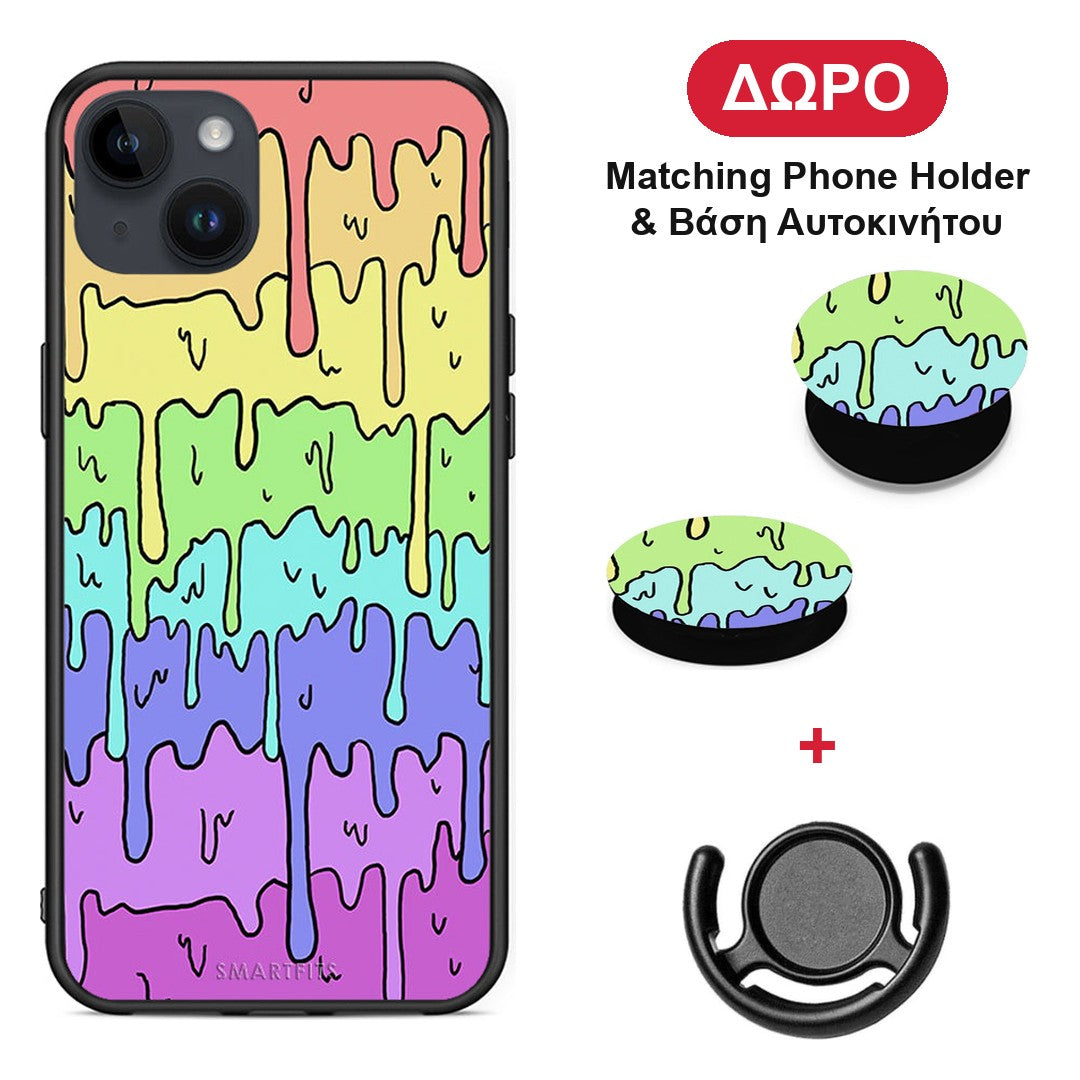 Melting Rainbow - iPhone 14 Plus θήκη + Δώρο Phone Holder & Βάση Αυτοκινήτου