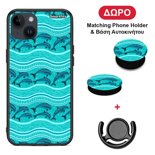 Swimming Dolphins - iPhone 14 Plus θήκη + Δώρο Phone Holder & Βάση Αυτοκινήτου