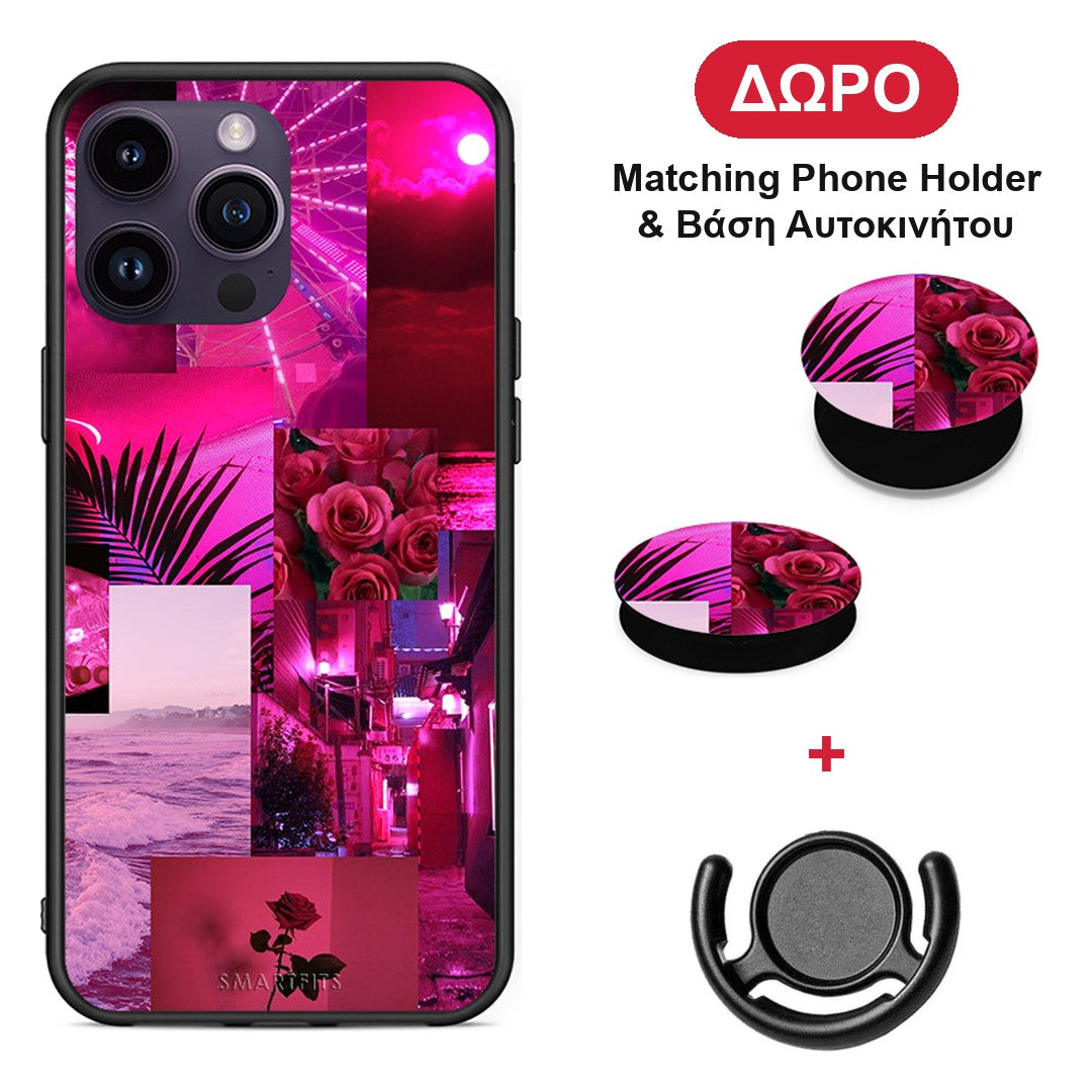 Collage Red Roses - iPhone 14 Pro θήκη + Δώρο Phone Holder & Βάση Αυτοκινήτου