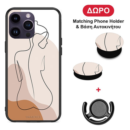 LineArt Woman - iPhone 14 Pro θήκη + Δώρο Phone Holder & Βάση Αυτοκινήτου