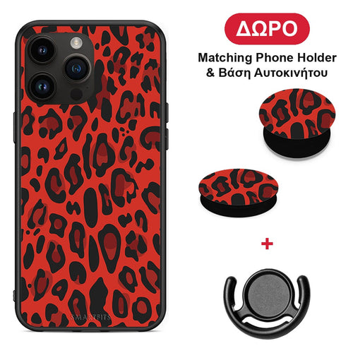 Animal Red Leopard - iPhone 14 Pro Max θήκη + Δώρο Phone Holder & Βάση Αυτοκινήτου