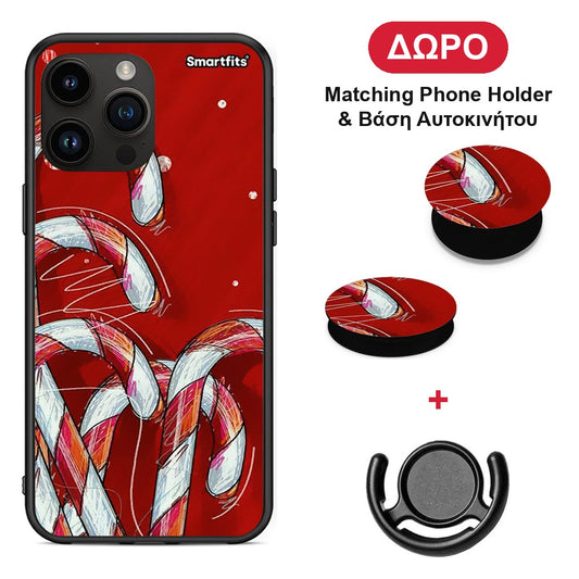 Candy Cane - iPhone 14 Pro Max θήκη + Δώρο Phone Holder & Βάση Αυτοκινήτου