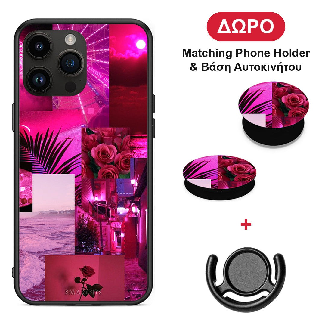 Collage Red Roses - iPhone 14 Pro Max θήκη + Δώρο Phone Holder & Βάση Αυτοκινήτου