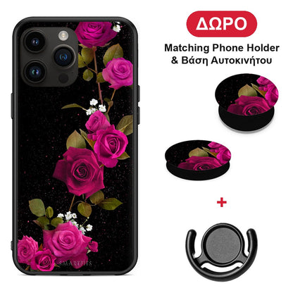 Flower Red Roses - iPhone 14 Pro Max θήκη + Δώρο Phone Holder & Βάση Αυτοκινήτου