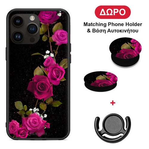 Flower Red Roses - iPhone 14 Pro Max θήκη + Δώρο Phone Holder & Βάση Αυτοκινήτου