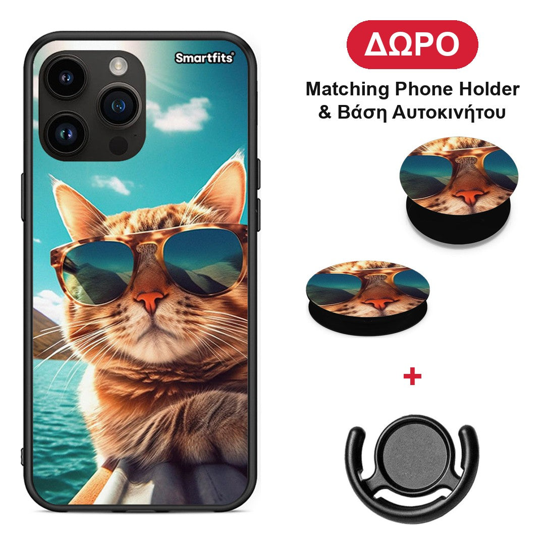 Summer Cat - iPhone 14 Pro Max θήκη + Δώρο Phone Holder & Βάση Αυτοκινήτου